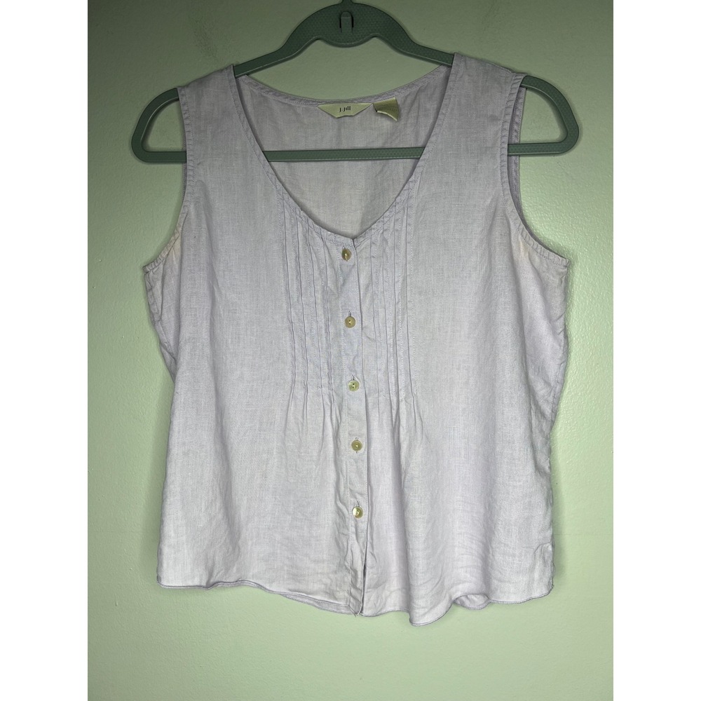 J. Jill Womens XS Lavender Purple 100% Linen Sleeveless Pintuck Button Front Top